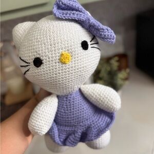 Handmade White and Lavender Crochet Kitty Plush Toy